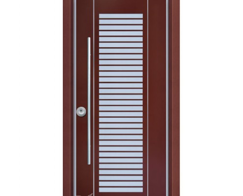 D7034 דלת פלדיניום אדומה חלון פסים