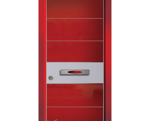 D7202 דלת פלדיניום כנף אדומה זכוכית
